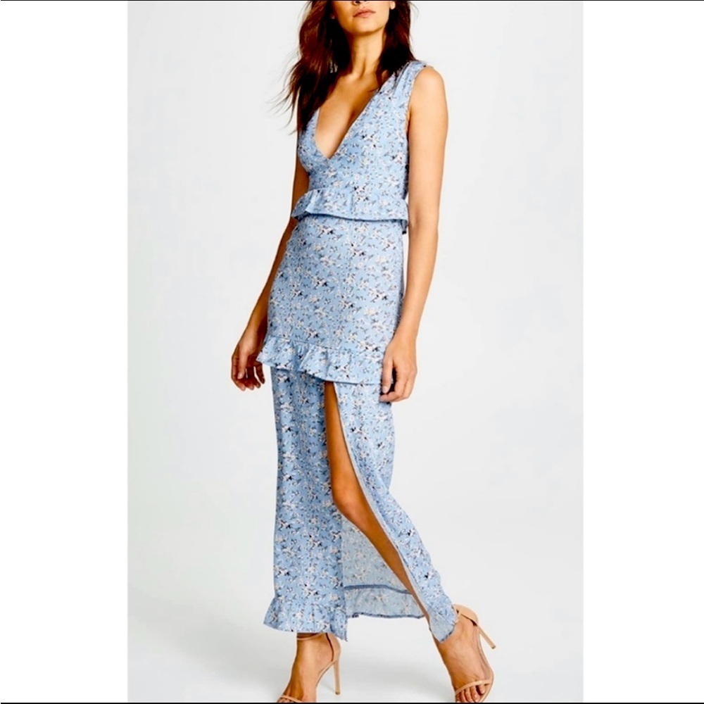 Nightwalker Elsa Cornflower Blue floral Maxi Dress Size S